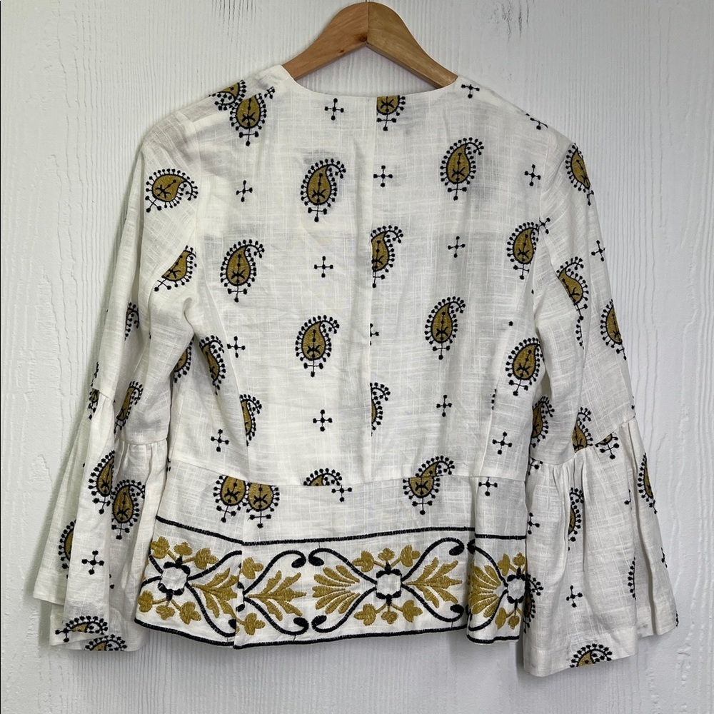 Zara - Embroidered Gold And Black Open Front Paisley Pattern Blazer Size XS - Picture 10 of 11